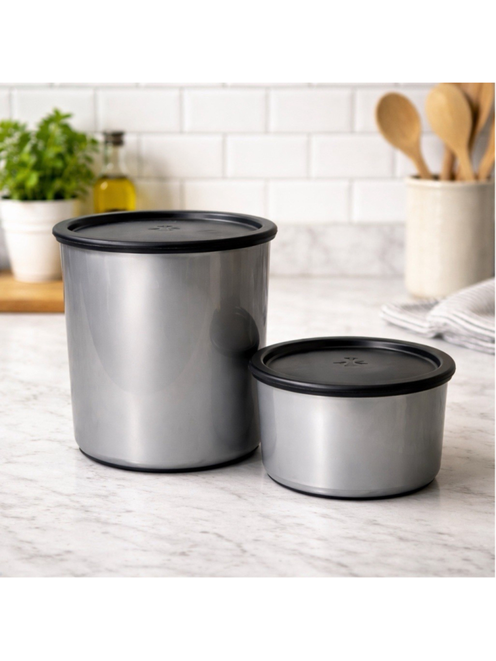 Tupperware Gray Modular Canister Set w Lids Large & Small Kitchen Storage